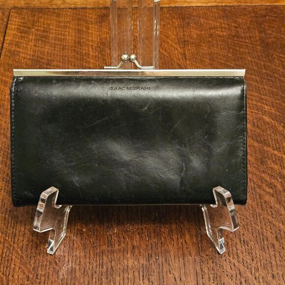 Vintage Isaac Mizrahi Black Leather Kiss-Lock Wallet. - Picture 1 of 6
